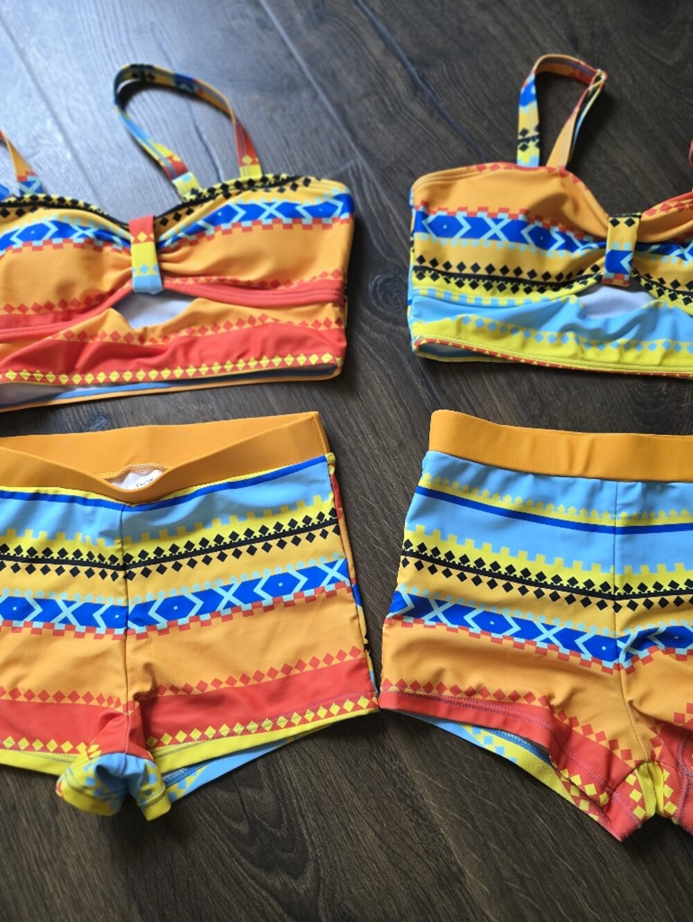 SHEIN Girls Aztec Stripe Swim Set - Yellow, Blue, Red